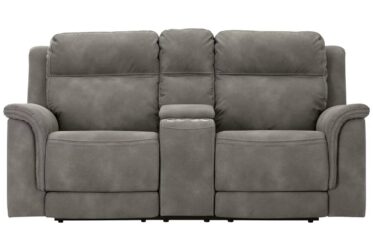 Next-Gen DuraPella Slate Dual Power Reclining Loveseat With Console