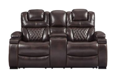 Warnerton Chocolate Power Reclining Loveseat With Console