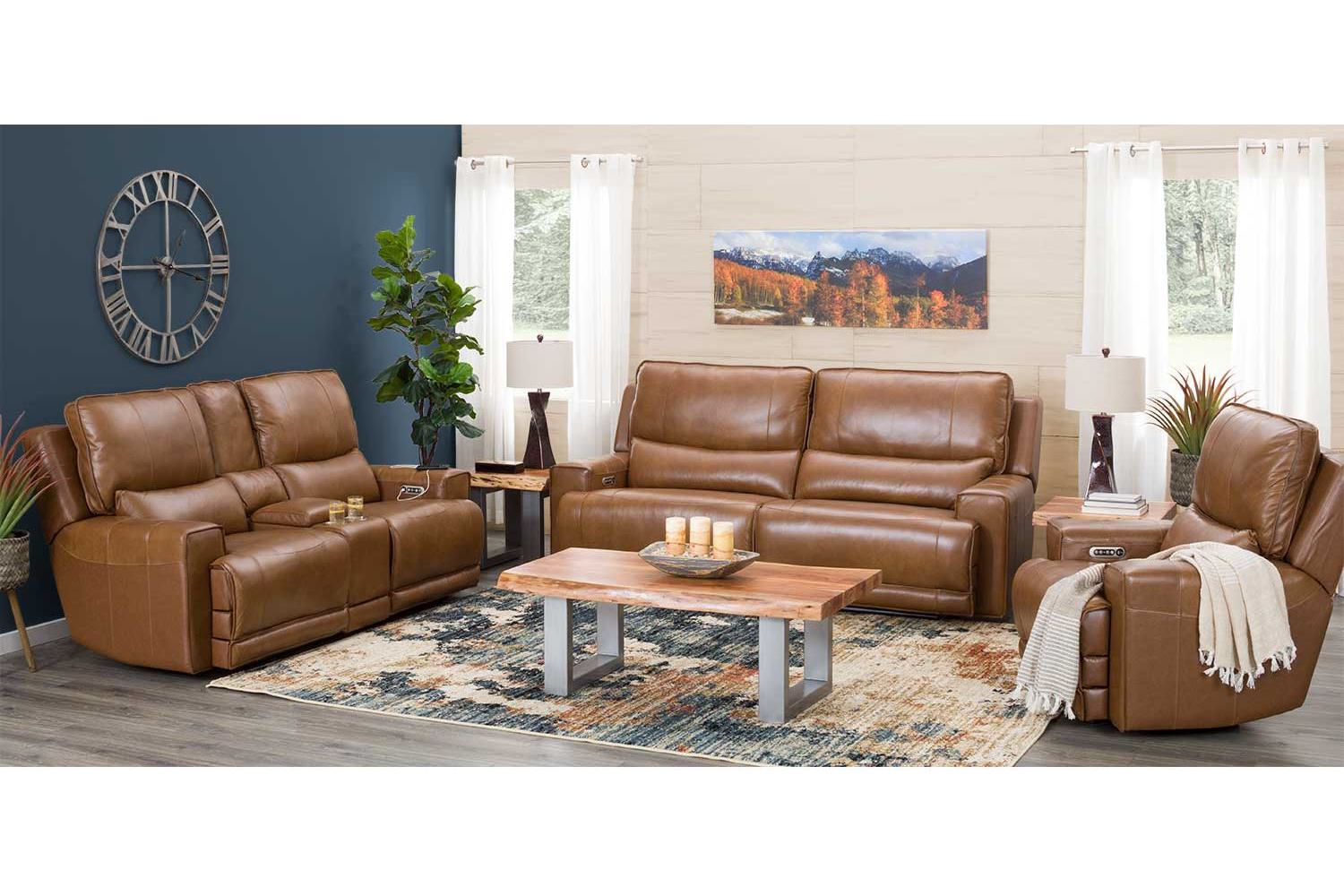 8005 Camel Leather Power Reclining - Georgia Furniture Mart