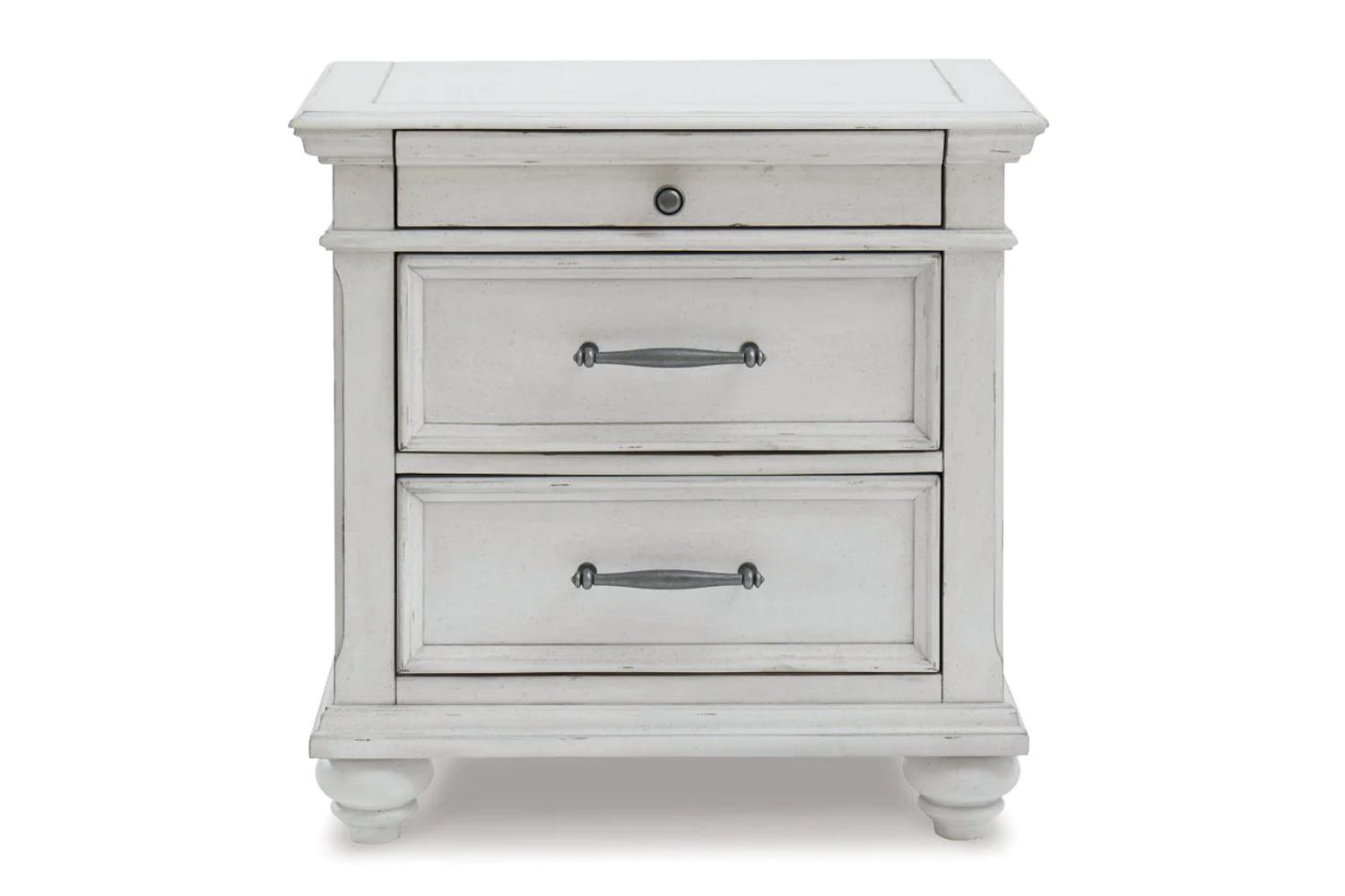 Kanwyn Whitewashed Upholstered King 4 Piece Bedroom Set With