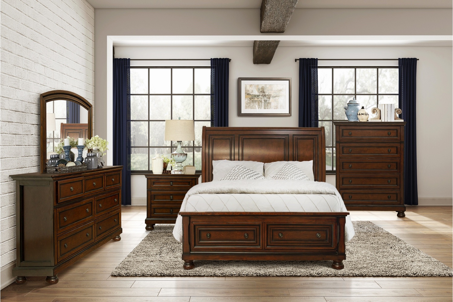 Begonia Brown Queen Storage 5 Piece Bedroom Set