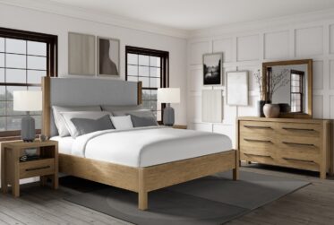 Davie Oak King Upholstered 5 Piece Bedroom Set
