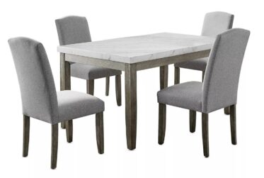 Emily White Marble 5 Piece Dining Set