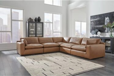 Emilia Caramel Leather 5-Piece Sectional