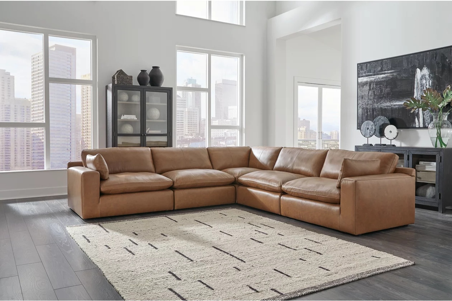 Emilia Caramel Leather 5-Piece Sectional - Georgia Furniture Mart
