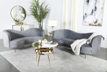 Sophia Gray Camel Back 2 Piece Sofa & Loveseat Set
