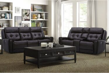 Carrington Dark Brown Leather 2 Piece Power Reclining Sofa & Loveseat Set