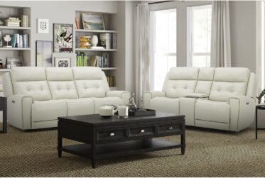 Carrington Stone Leather 2 Piece Power Reclining Sofa & Loveseat Set