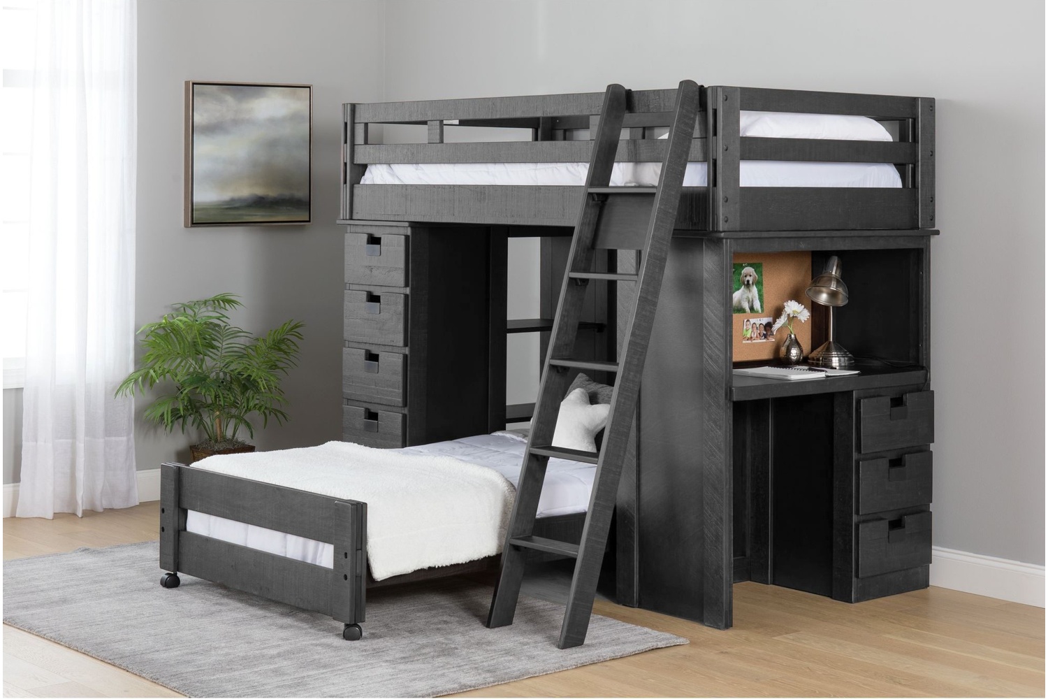 Cali Kids Gray Twin Over Twin Loft Bed