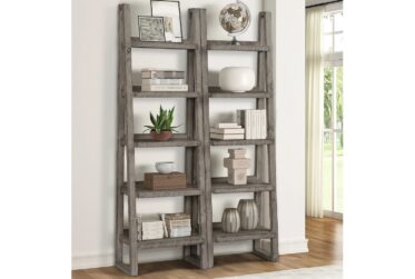 Tempe Greystone Pair Of Etagere Bookcases