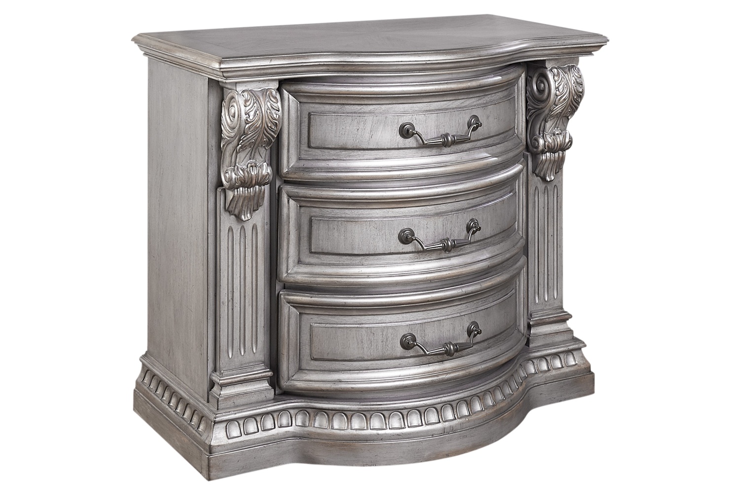 Platinum Estates Silver 3-Drawer Nightstand