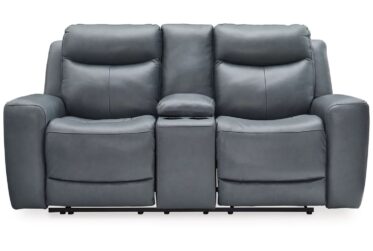 Mindanao Steel Leather Power Reclining Loveseat With Console