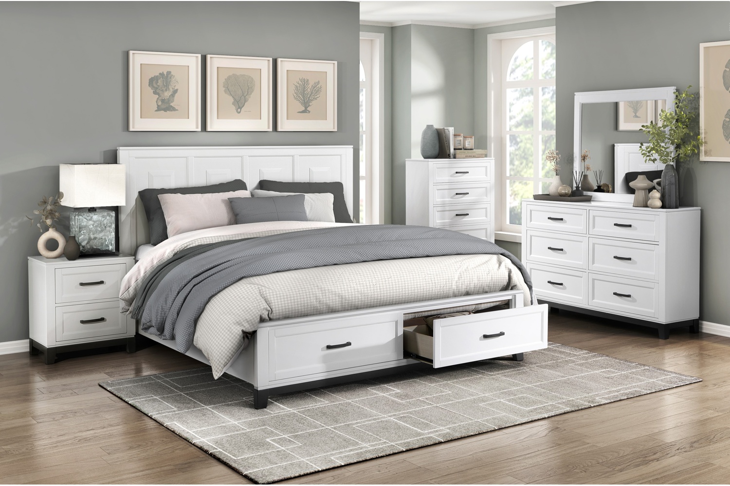 Garretson White Queen Storage 5 Piece Bedroom Set