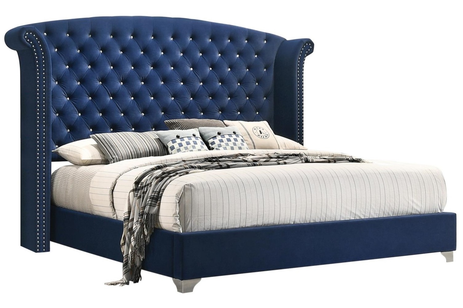 Melody Velvet Blue Queen Bed