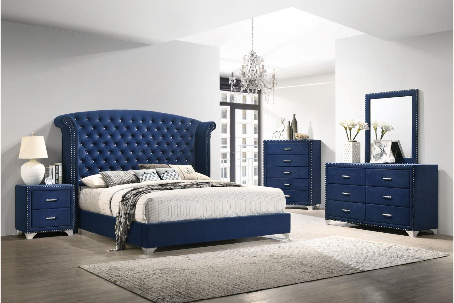 Melody Velvet Blue Queen 4 Piece Bedroom Set