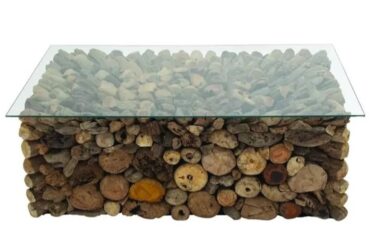 Stacked Wood And Glass Top Coffee Table