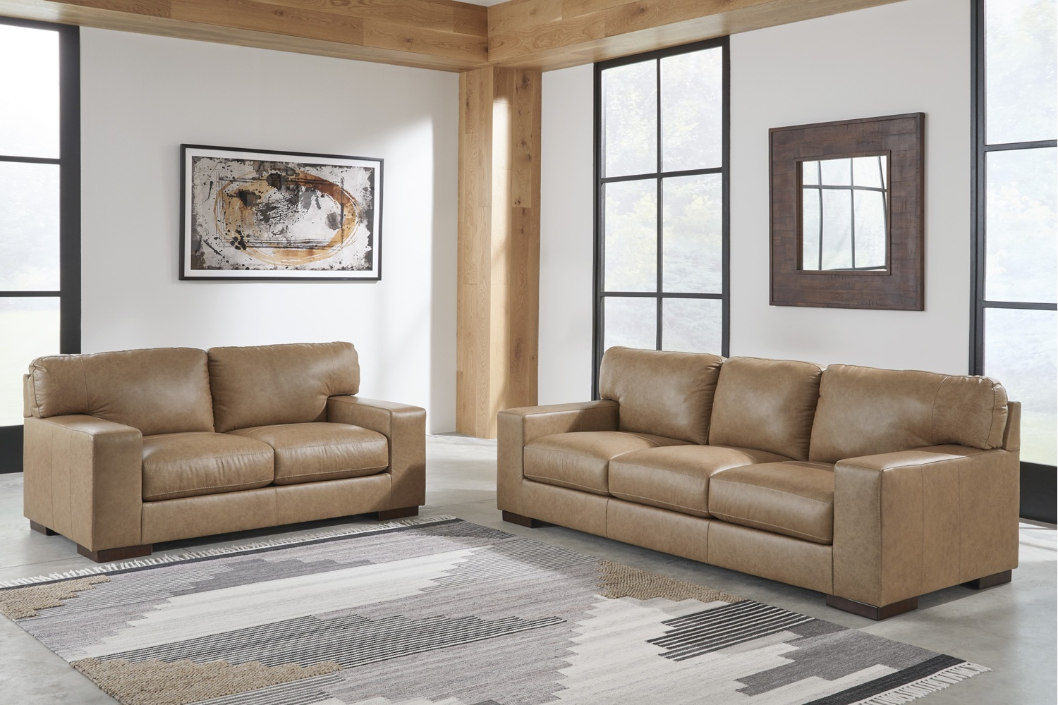 Lombardia Tumbleweed Leather 2 Piece Sofa & Loveseat Set - Georgia