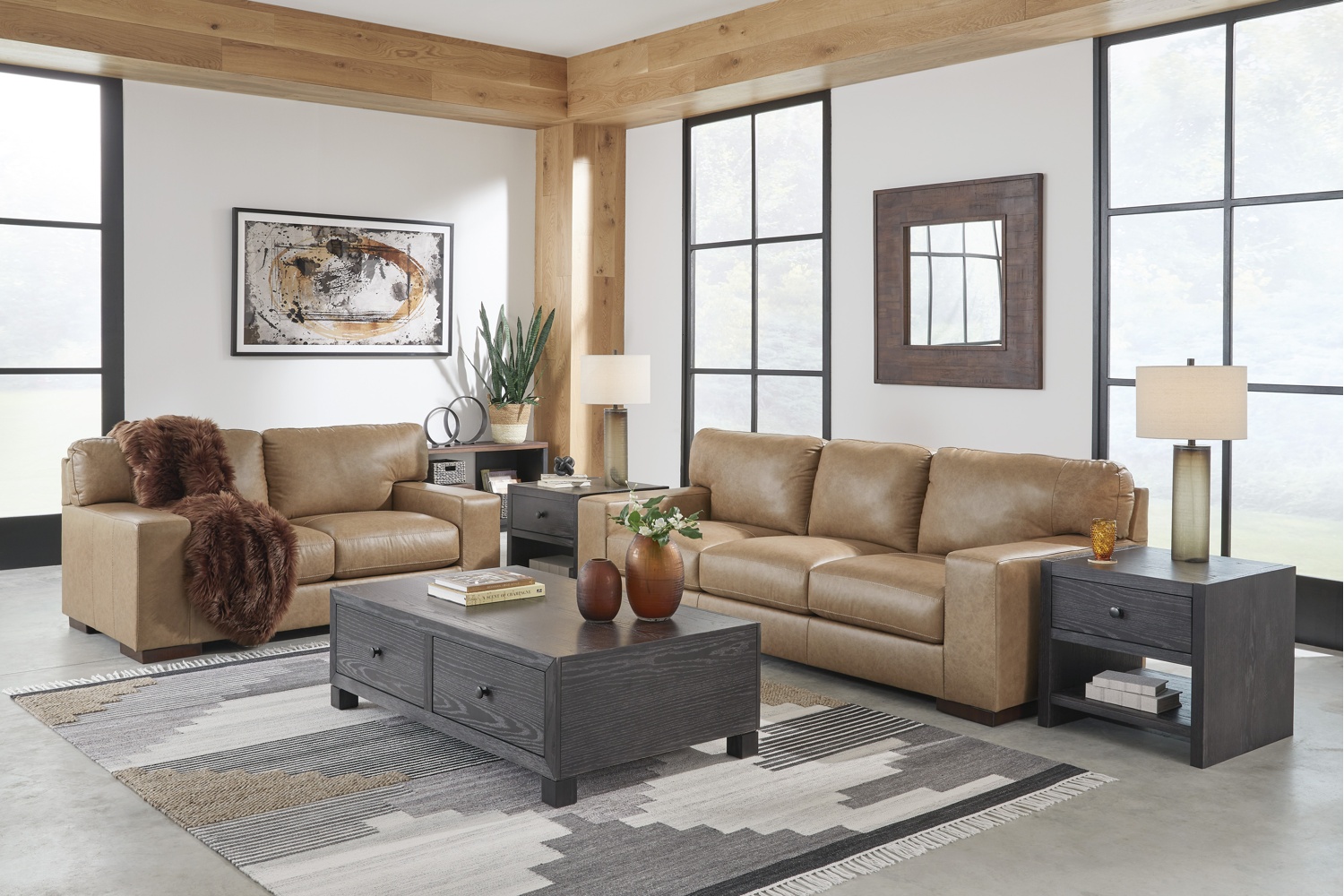 Lombardia Tumbleweed Leather 2 Piece Sofa & Loveseat Set - Georgia