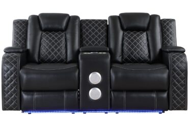Radiant Black Power Reclining Loveseat With Console