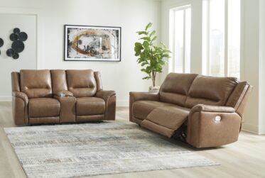 Trasimeno Caramel Leather Power Reclining 2 Piece Sofa & Loveseat Set
