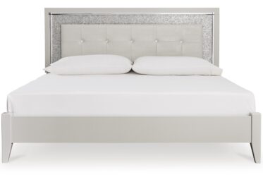 Zyniden Silver King Upholstered LED Panel Bed