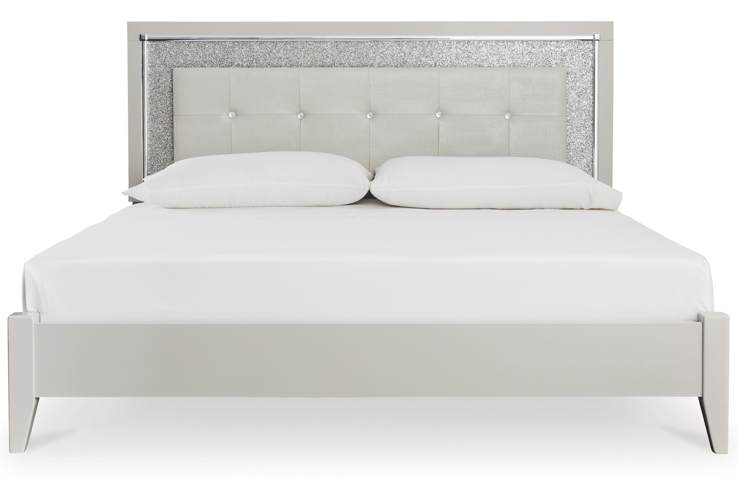 Zyniden Silver King Upholstered LED Panel Bed