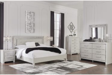 Zyniden Silver Upholstered LED King 5 Piece Bedroom Set