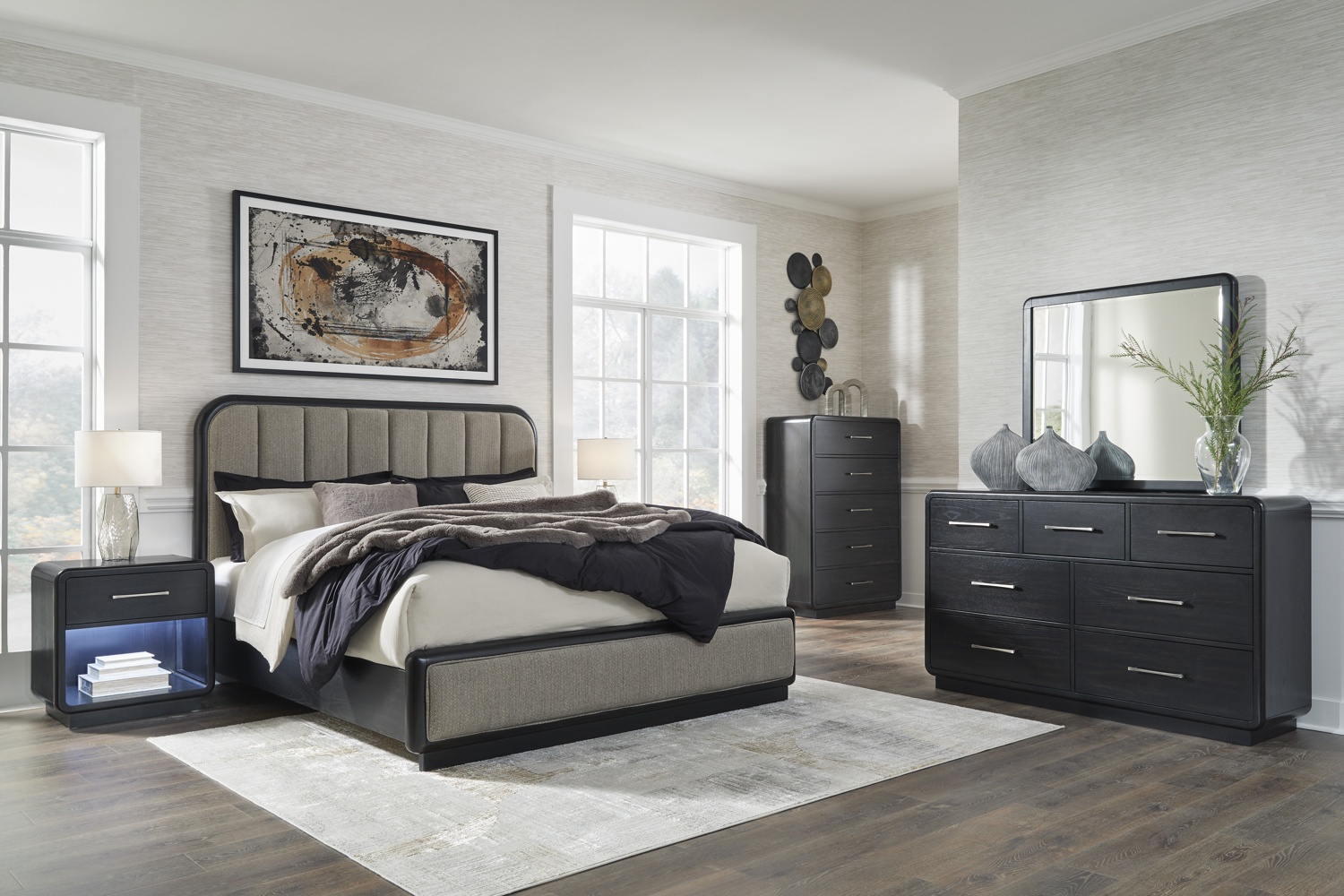 Rowanbeck Upholstered King 4 Piece Bedroom Set