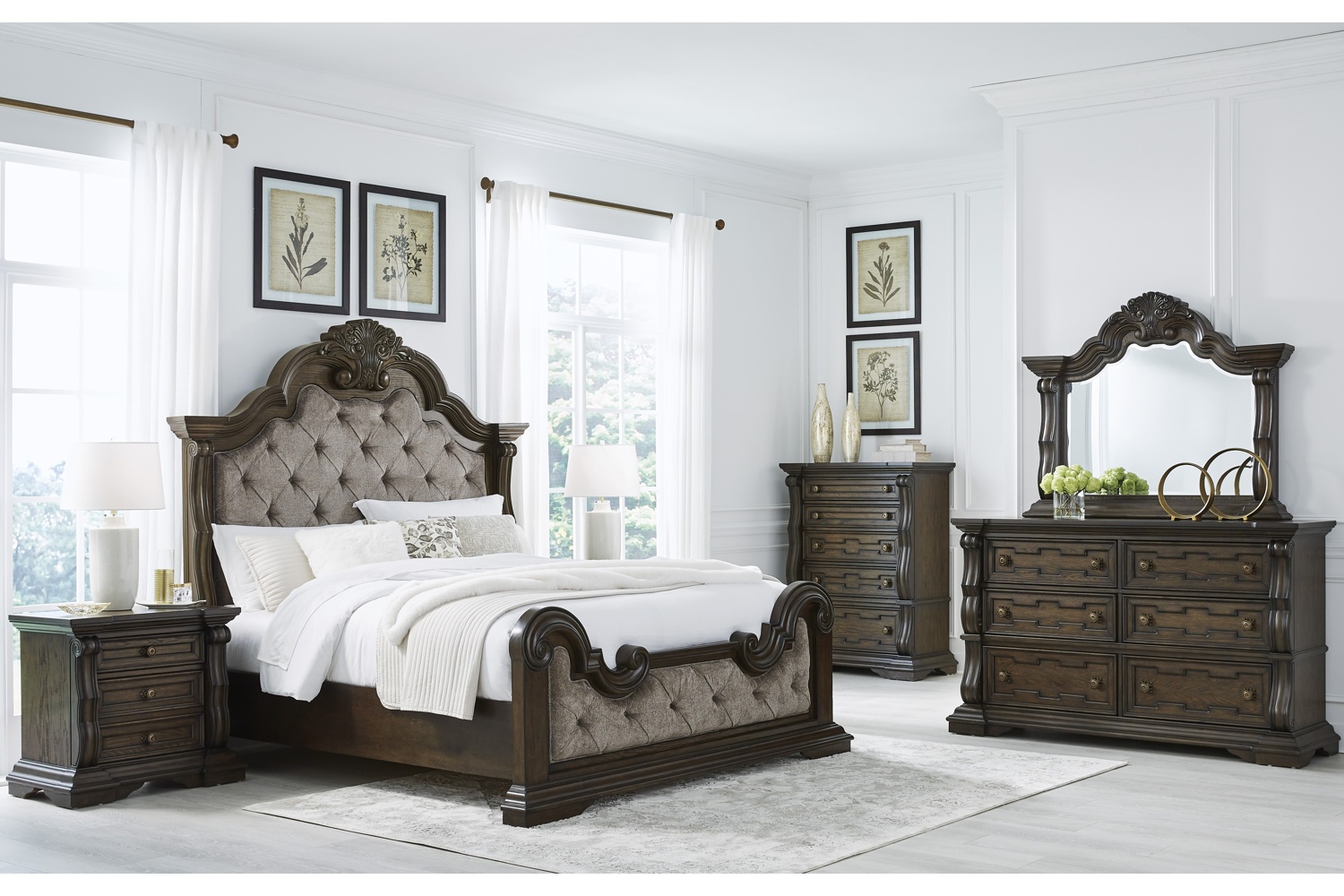Maylee Brown Upholstered King 4 Piece Bedroom Set