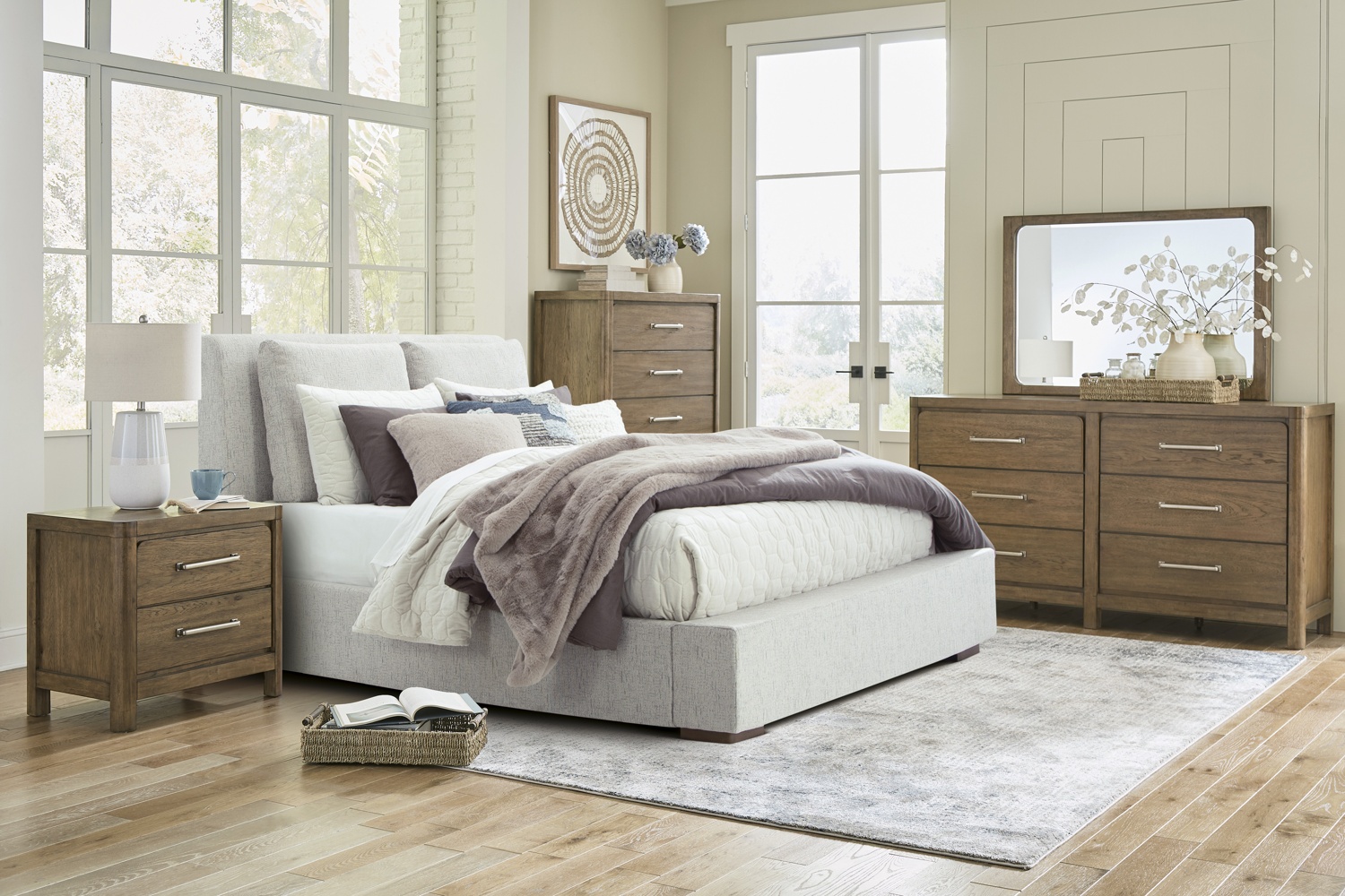 Cabalynn Oatmeal Upholstered King 5 Piece Bedroom Set