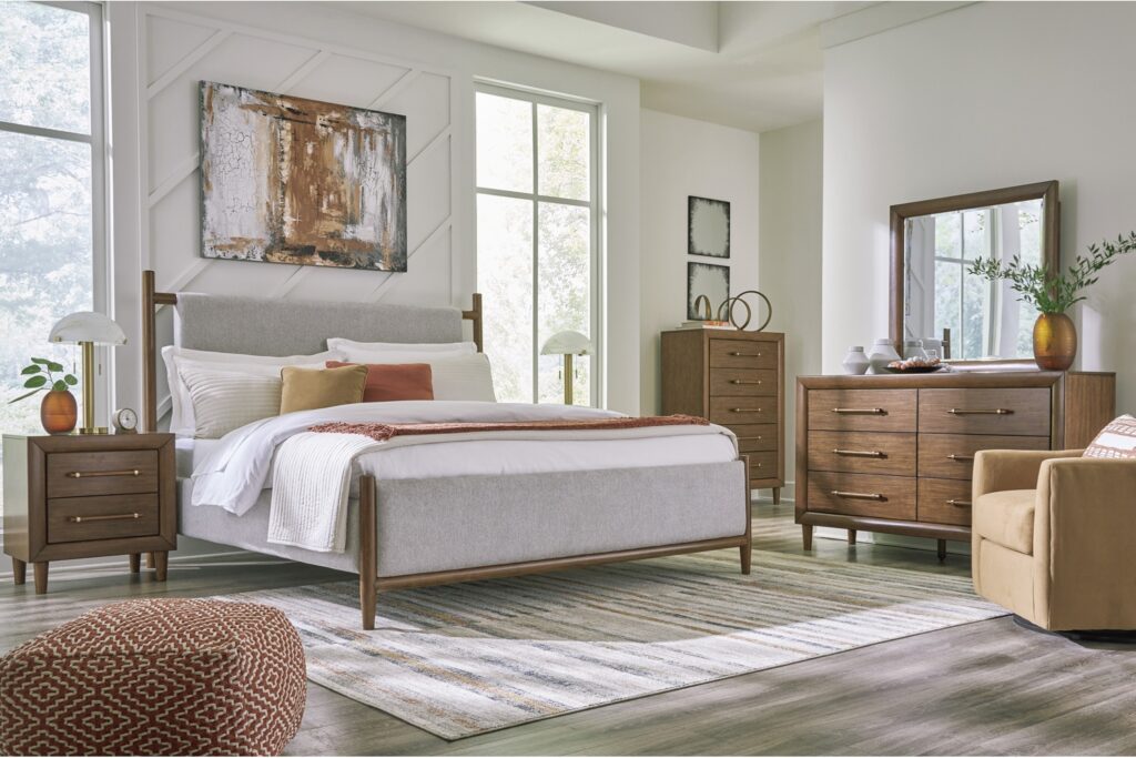 Lyncott 5-Piece Bedroom Set with mid-century modern style, featured in Georgia Furniture Mart’s Black Friday Event.