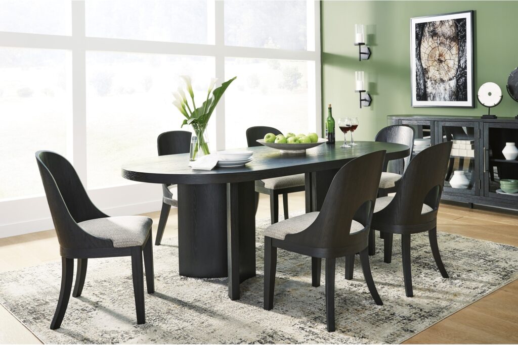 Rowanbeck 7-Piece Dining Set with a sleek black finish, available at Georgia Furniture Mart’s Black Friday Sale.