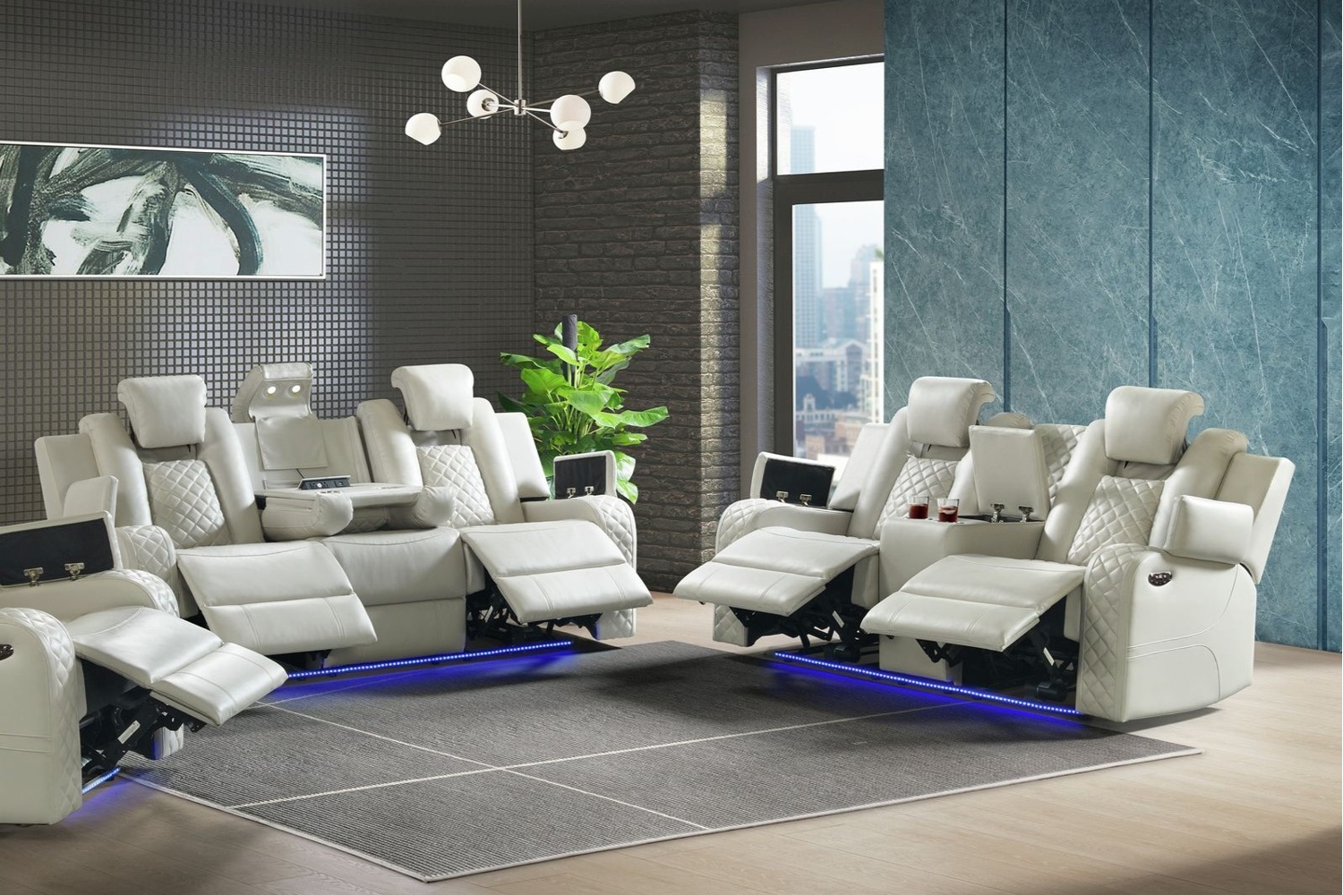 Carlo Oyster Power Reclining 2 Piece Sofa & Loveseat Set - Georgia