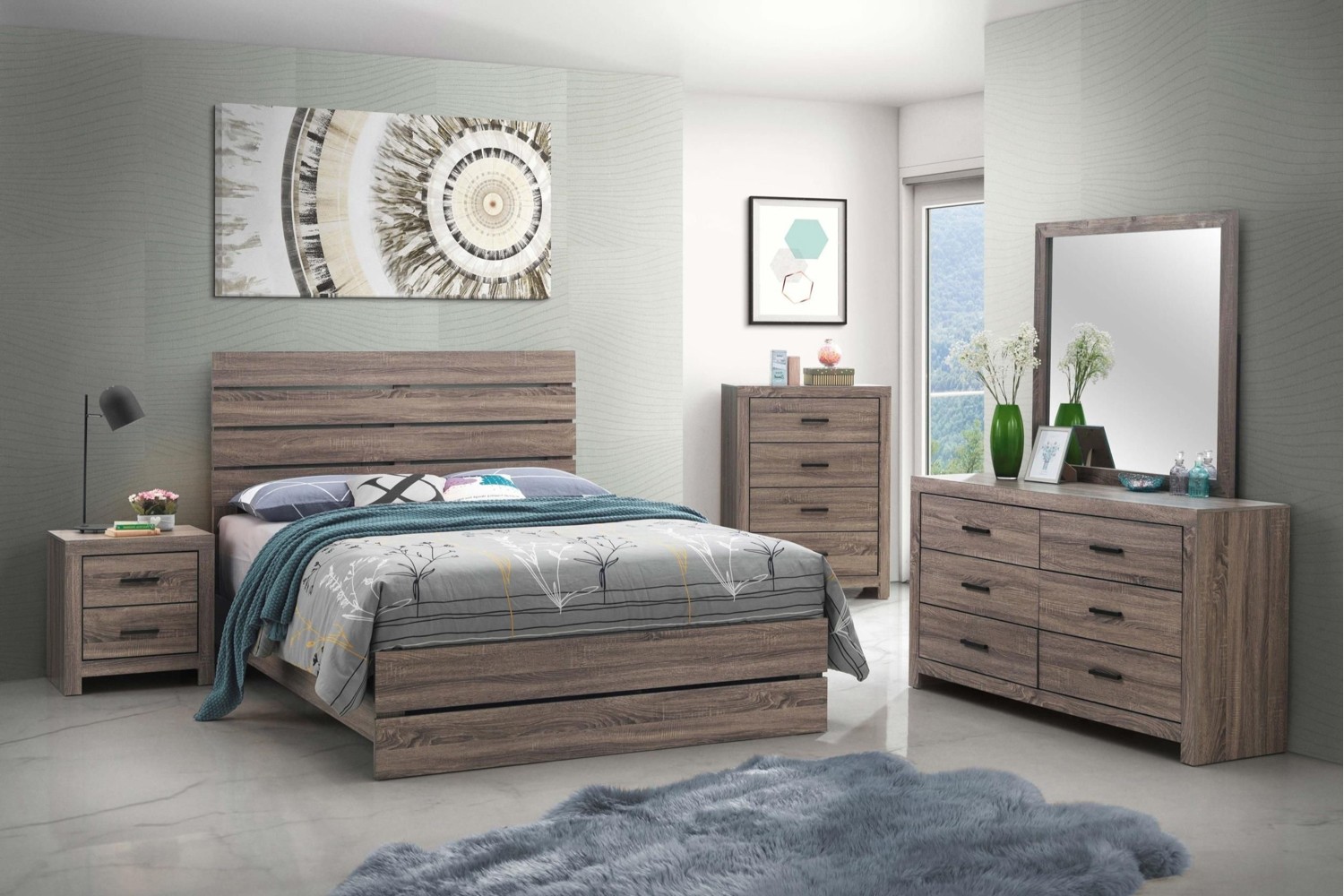 Brantford Barrel Oak King Panel 5 Piece Bedroom Set