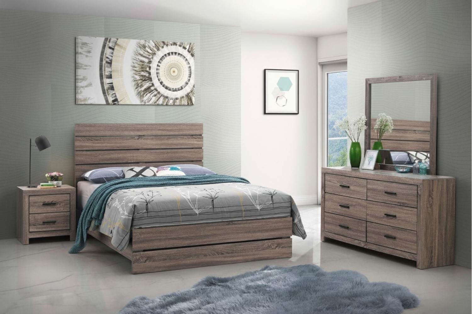 Brantford Barrel Oak Queen Panel 4 Piece Bedroom Set