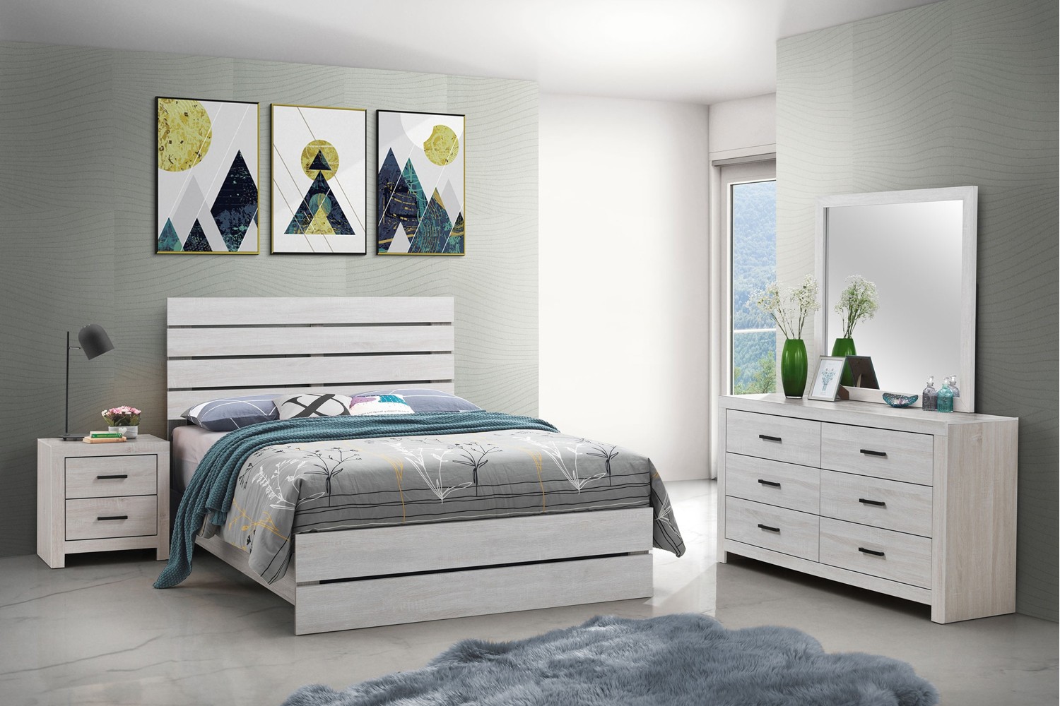 Brantford Coastal White Queen Panel 4 Piece Bedroom Set