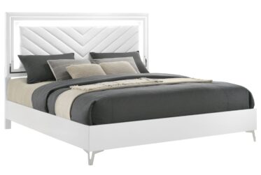 Cassia White High Gloss King Panel Bed With LED