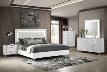 Cassia White High Gloss King 5 Piece Bedroom Set With LED