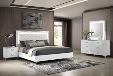 Cassia White High Gloss Queen 4 Piece Bedroom Set With LED