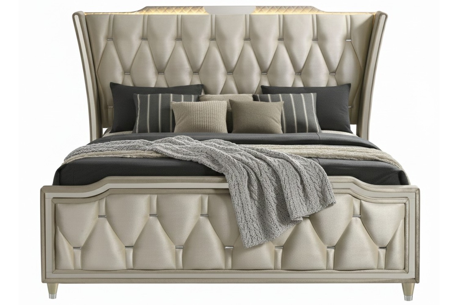 Lorient Ivory Camel King LED Upholstered Bed