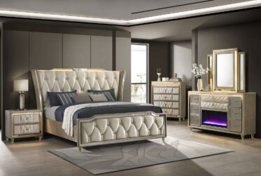 Lorient Ivory Camel King 5 Piece Bedroom Set With LED
