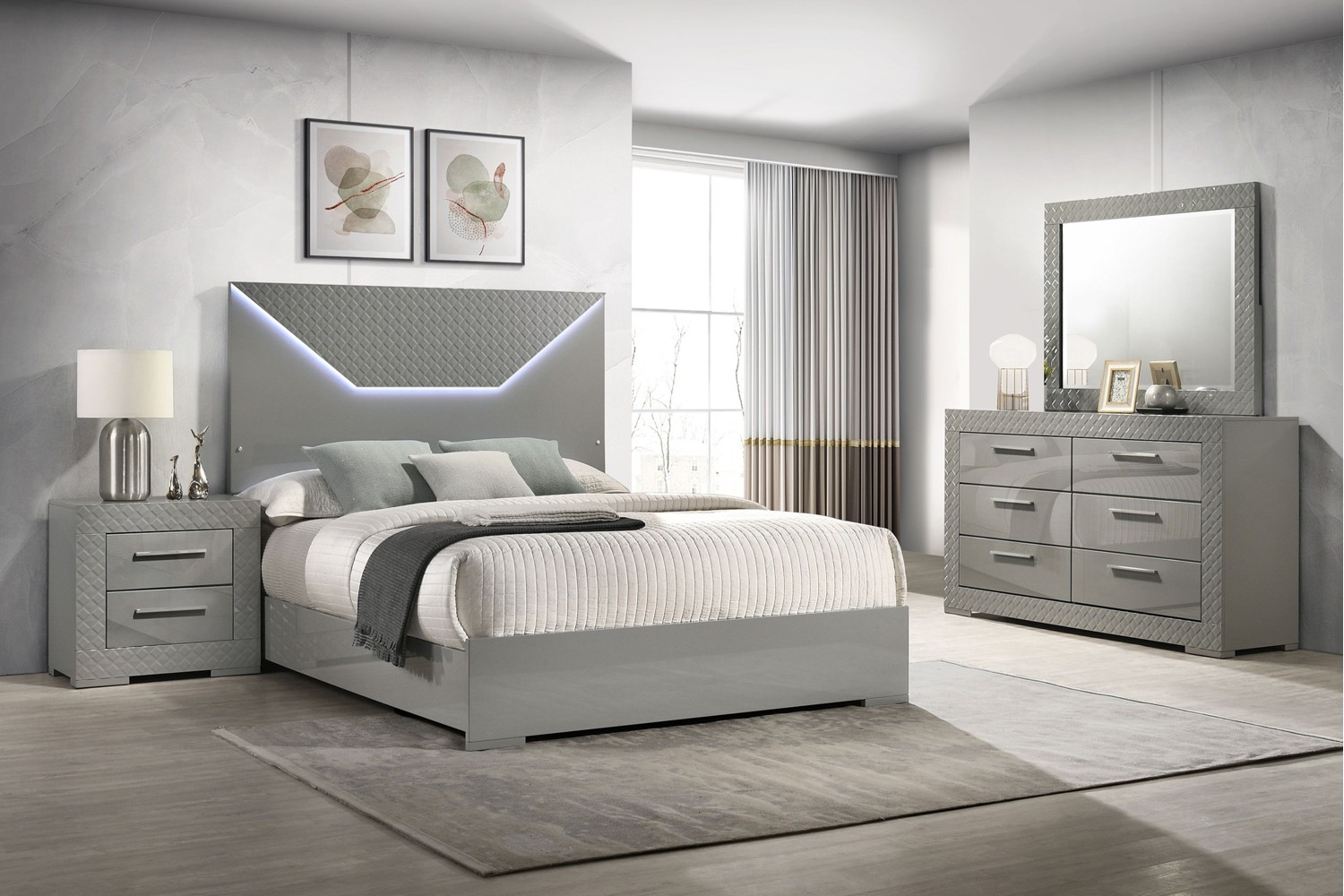 Ives Gray King 4 Piece Bedroom Set With LED