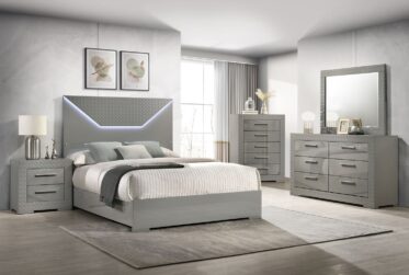 Ives Gray King 5 Piece Bedroom Set With LED