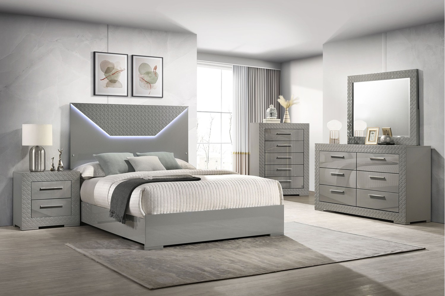 Ives Gray King 5 Piece Bedroom Set With LED