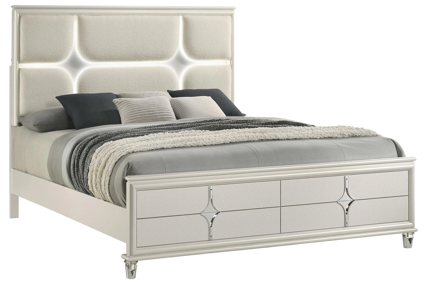 Olivia Pearl White LED Queen Bed