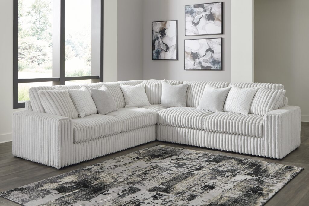 Stupendous 3-Piece Sectional in a modern white upholstery, discounted for Georgia Furniture Mart’s Black Friday Event.