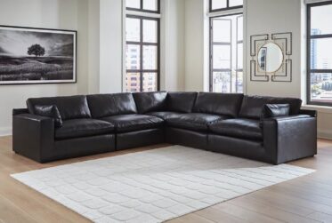 Emilia Black Leather 5-Piece Sectional