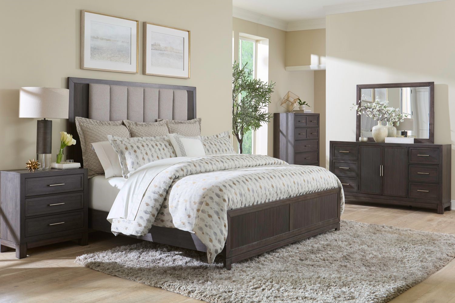 Modern Edge Caffe King Upholstered 5 Piece Bedroom Set