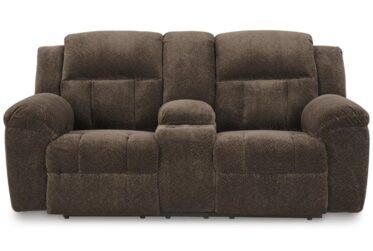 Frohn Chocolate Reclining Loveseat With Console
