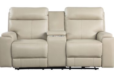 Bryant Taupe Leather Power Reclining Loveseat By Leather Italia